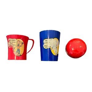 VTG Howdy Doody Red Blue Plastic 1950s Chocolate Ovaltine Mug Cup Toy W/Lid Lot